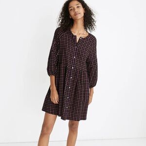 Madewell Plaid Flannel Raglan Button-Front Shirtdress